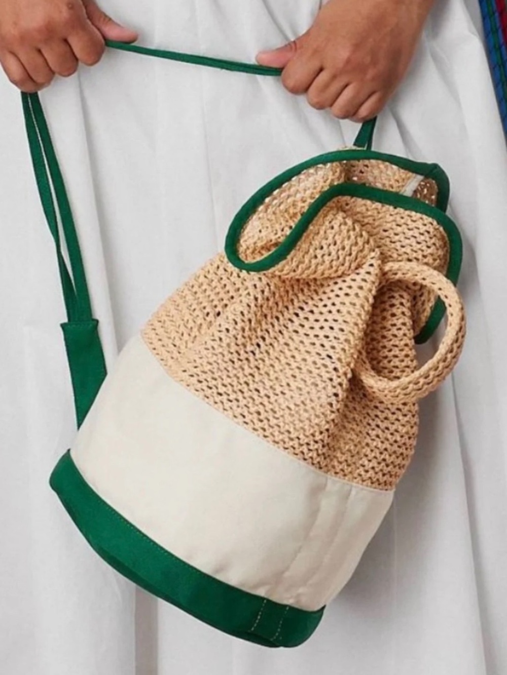 Rosie Assoulin x Target Woven Bucket Bag Straw Crochet Green Trim NWT⁠ - Picture 2 of 5